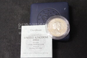 2002 Regno Unito 5 Euro in argento piedfort prova pattern