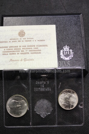 1982 San Marino dittico monete in Lire Garibaldi FDC in argento