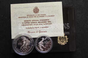 1984 San Marino dittico monete in Lire XXIII Olimpiadi in argento Proof