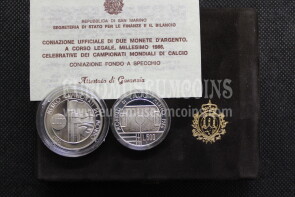1986 San Marino dittico monete Lire Campionati del Mondo di Calcio Messico argento Proof